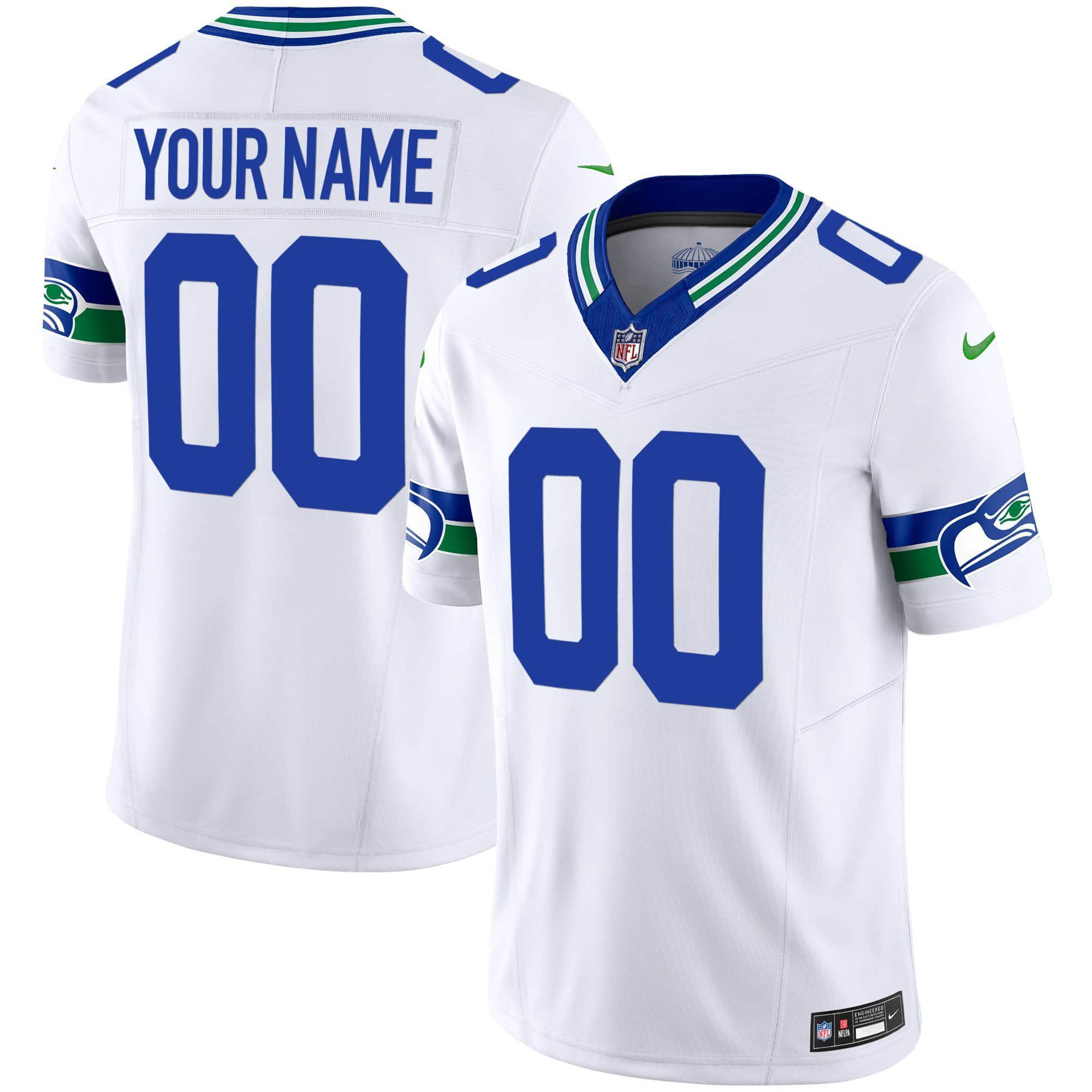 Men Seattle Seahawks White 2024 Nike Throwback Vapor Limited Custom NFL Jersey